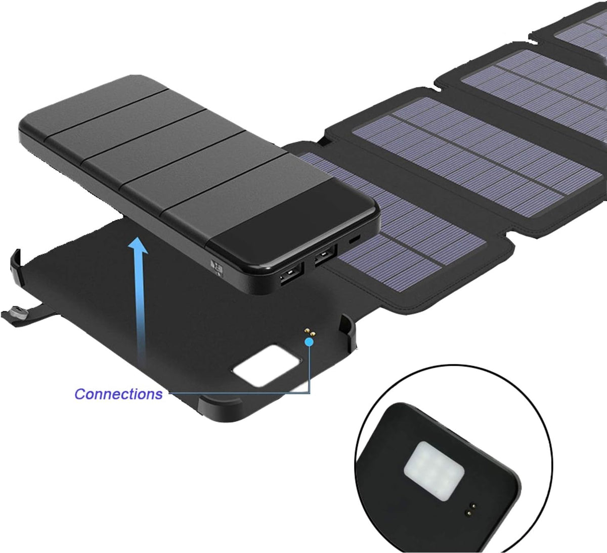 ES8000B Solar Panel 6 W 8000 mAh USB Output 2 x 5 V 2 A Splash Proof Black