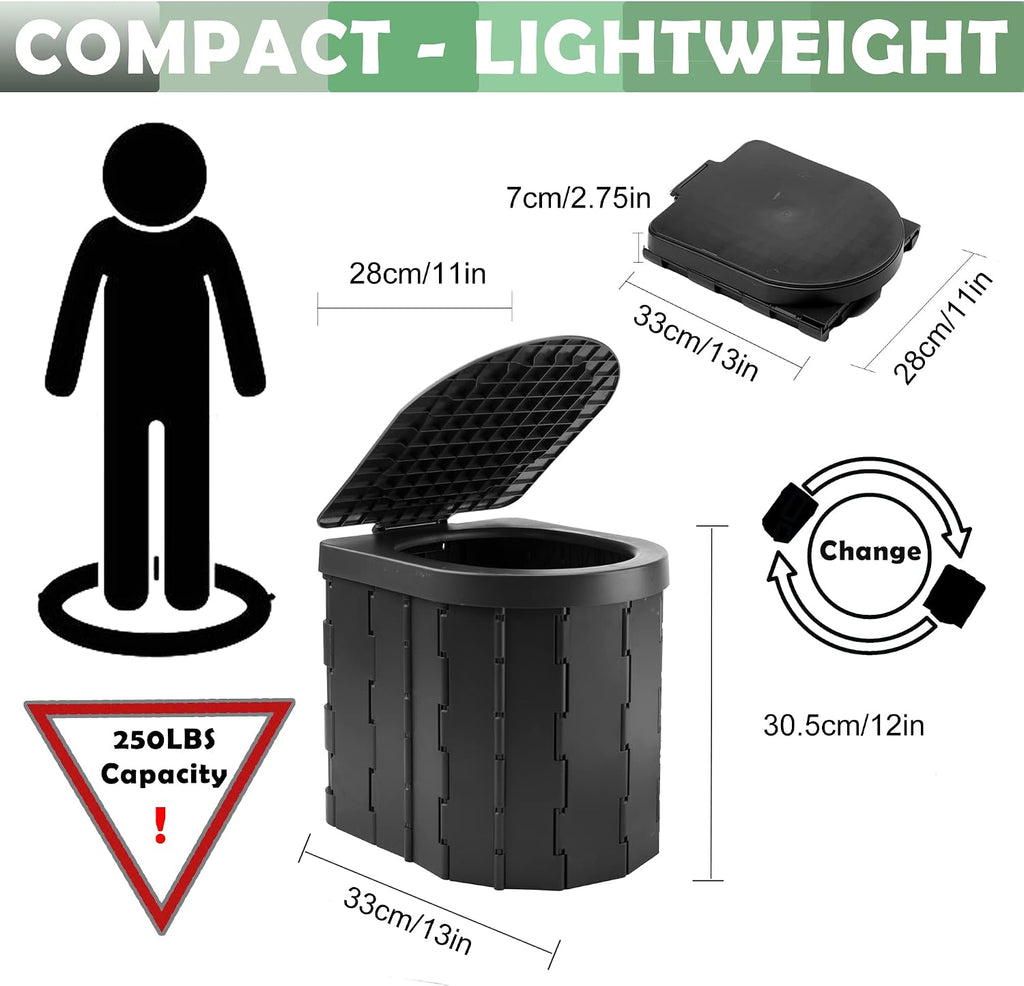 Inodoro Portatil KINSPORY Inodoro de Camping, Inodoro Portátil para Adultos y Niños, Orinal Plegable y Producto de Saneamiento de Emergencia para Exteriores, Papelera y Taburete para Coche, Camión, Camping, Viajes, Senderismo, Pesca y Trayectos Largos