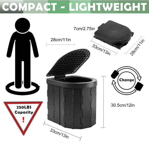 Inodoro Portatil KINSPORY Inodoro de Camping, Inodoro Portátil para Adultos y Niños, Orinal Plegable y Producto de Saneamiento de Emergencia para Exteriores, Papelera y Taburete para Coche, Camión, Camping, Viajes, Senderismo, Pesca y Trayectos Largos