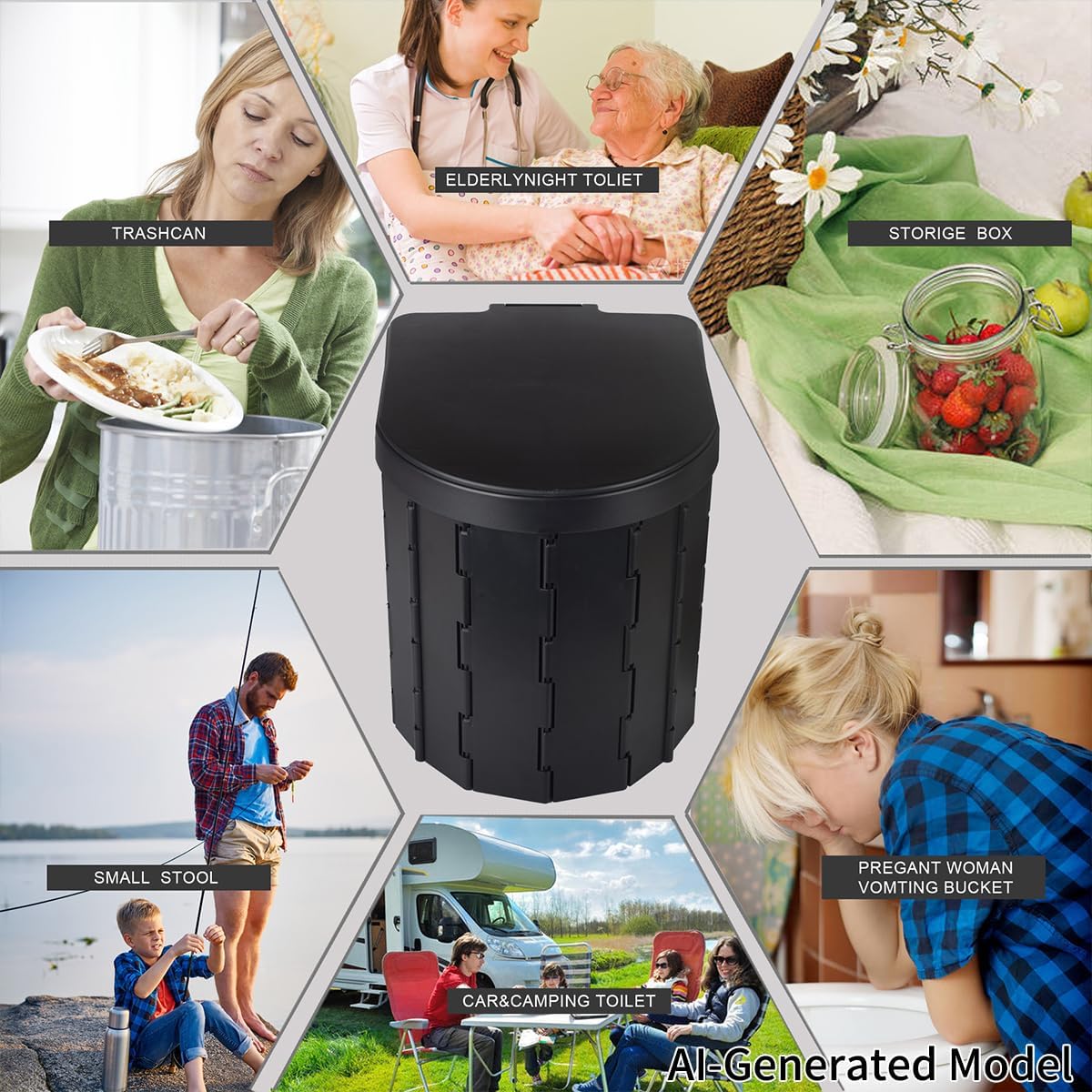 Inodoro Portatil KINSPORY Inodoro de Camping, Inodoro Portátil para Adultos y Niños, Orinal Plegable y Producto de Saneamiento de Emergencia para Exteriores, Papelera y Taburete para Coche, Camión, Camping, Viajes, Senderismo, Pesca y Trayectos Largos