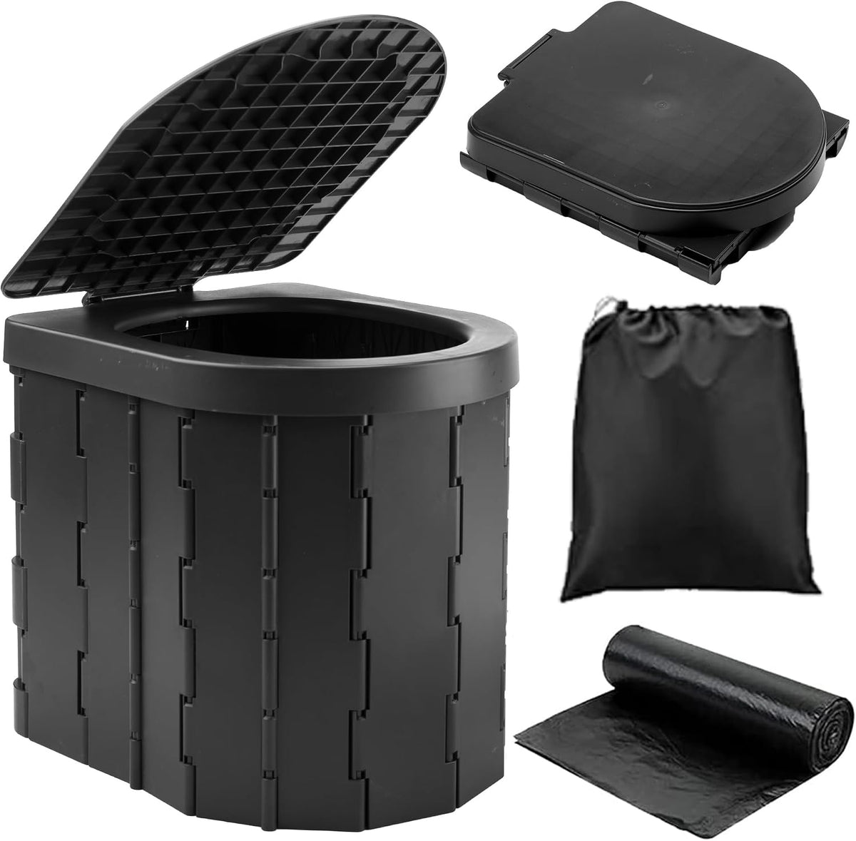 Inodoro Portatil KINSPORY Inodoro de Camping, Inodoro Portátil para Adultos y Niños, Orinal Plegable y Producto de Saneamiento de Emergencia para Exteriores, Papelera y Taburete para Coche, Camión, Camping, Viajes, Senderismo, Pesca y Trayectos Largos