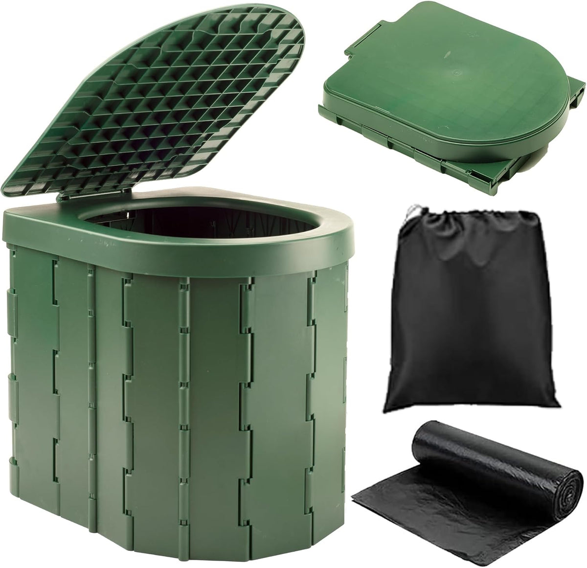 Inodoro Portatil KINSPORY Inodoro de Camping, Inodoro Portátil para Adultos y Niños, Orinal Plegable y Producto de Saneamiento de Emergencia para Exteriores, Papelera y Taburete para Coche, Camión, Camping, Viajes, Senderismo, Pesca y Trayectos Largos